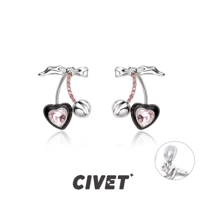 Stud Rhinestone / Cherry Sterling Cuff Silver Ear Earring