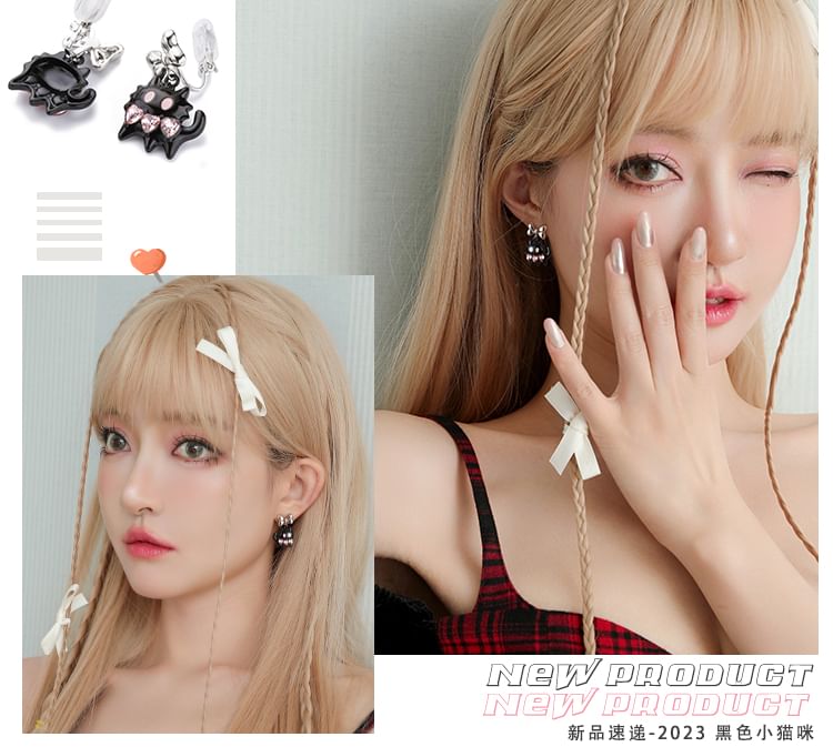 Ear Color Silver Sterling / Cuff Earring Cat Stud Block