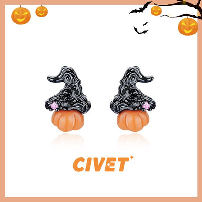 Halloween Sterling Phantom Cuff Ear Silver Stud Earring / Pumpkin