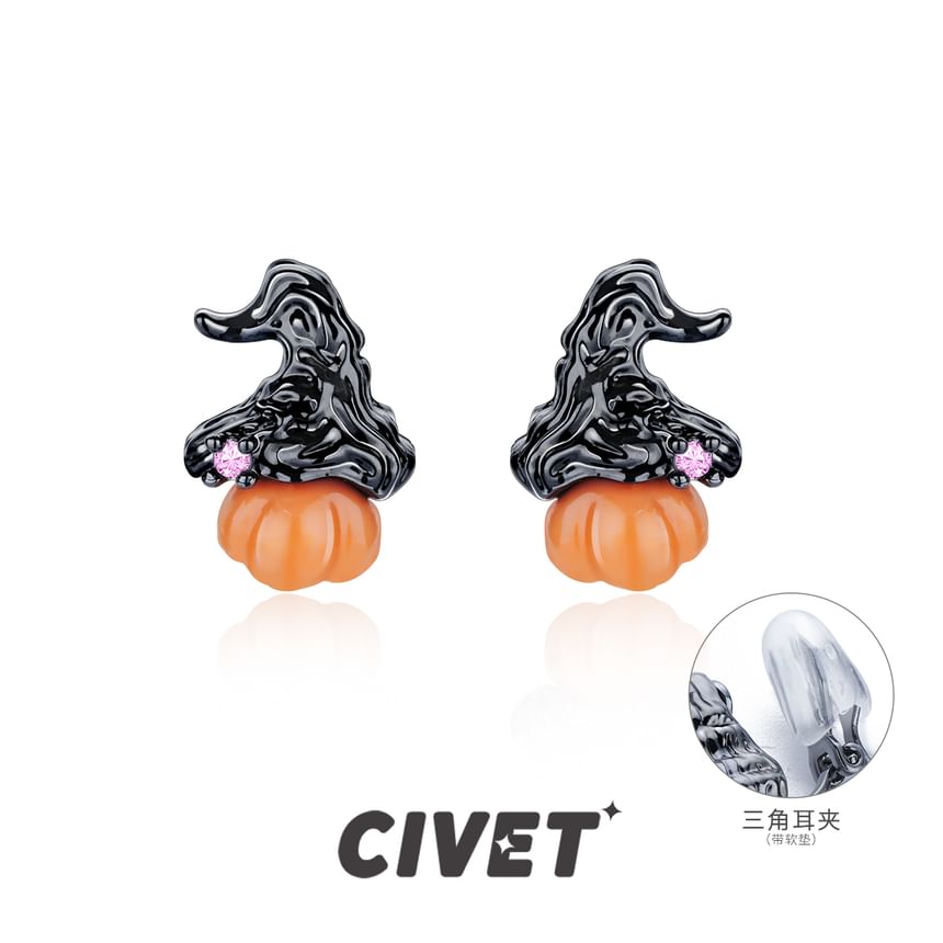 Halloween Sterling Phantom Cuff Ear Silver Stud Earring / Pumpkin