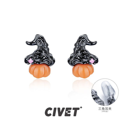 Halloween Sterling Phantom Cuff Ear Silver Stud Earring / Pumpkin