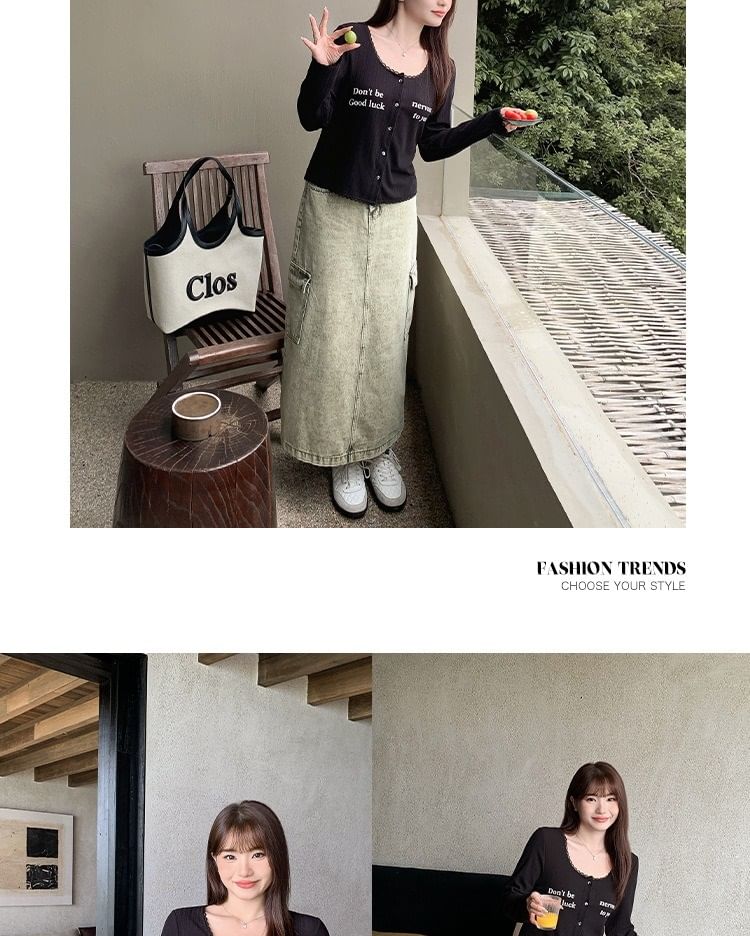 Lace Trim Lettering Cardigan