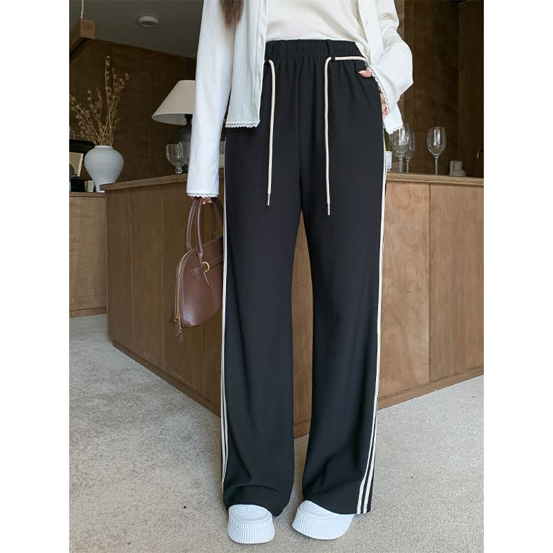 Striped Tie-Strap Shift Wide-Leg Pants