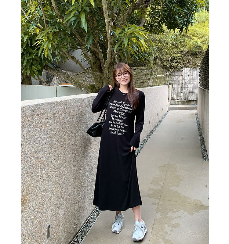 Long-Sleeve Lettering Dress