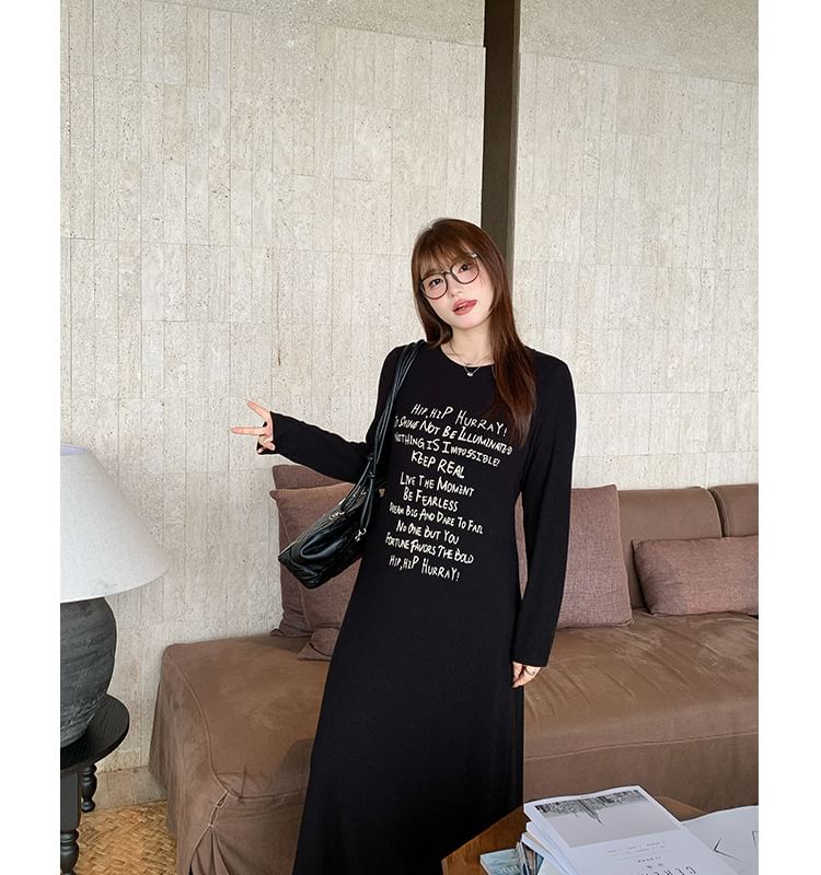 Long-Sleeve Lettering Dress