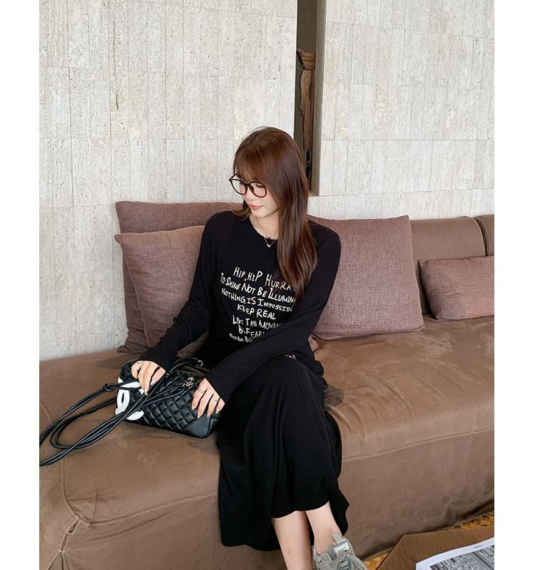 Long-Sleeve Lettering Dress