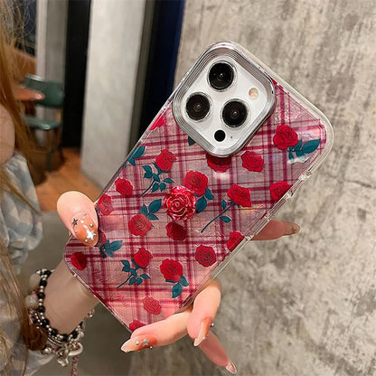 Rose Case / Adhesive Phone Set Plaid Decoration