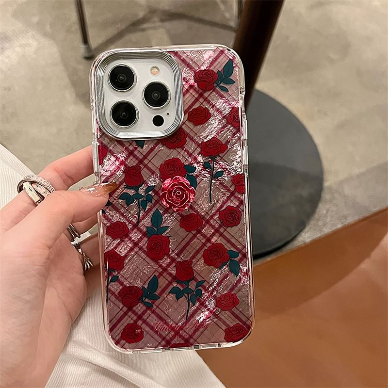 Rose Case / Adhesive Phone Set Plaid Decoration