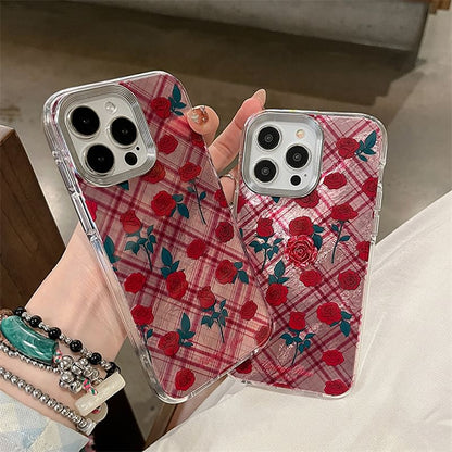 Rose Case / Adhesive Phone Set Plaid Decoration