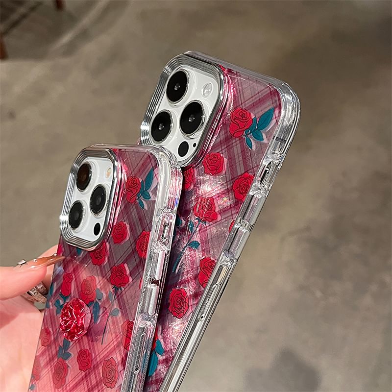 Rose Case / Adhesive Phone Set Plaid Decoration