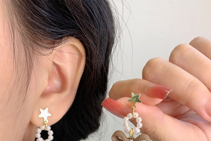 Faux Earring Clip-On Drop Bow Pom / Pearl