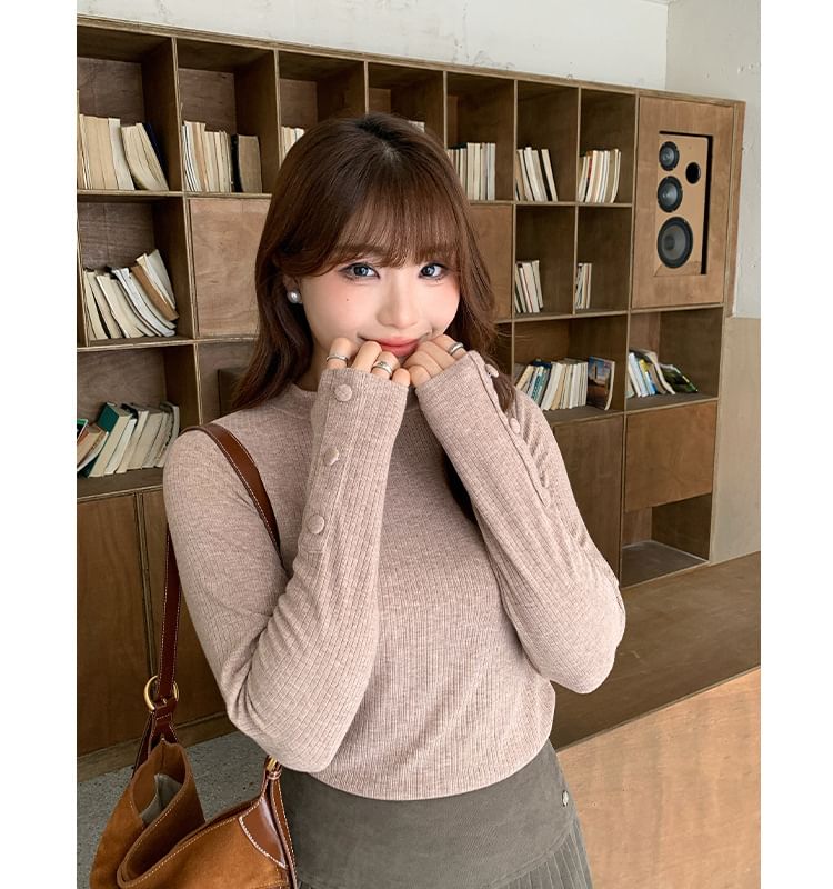 Long Sleeve Mock Neck Plain Top