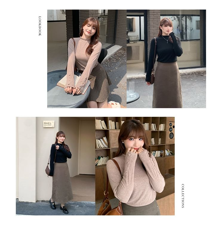 Long Sleeve Mock Neck Plain Top