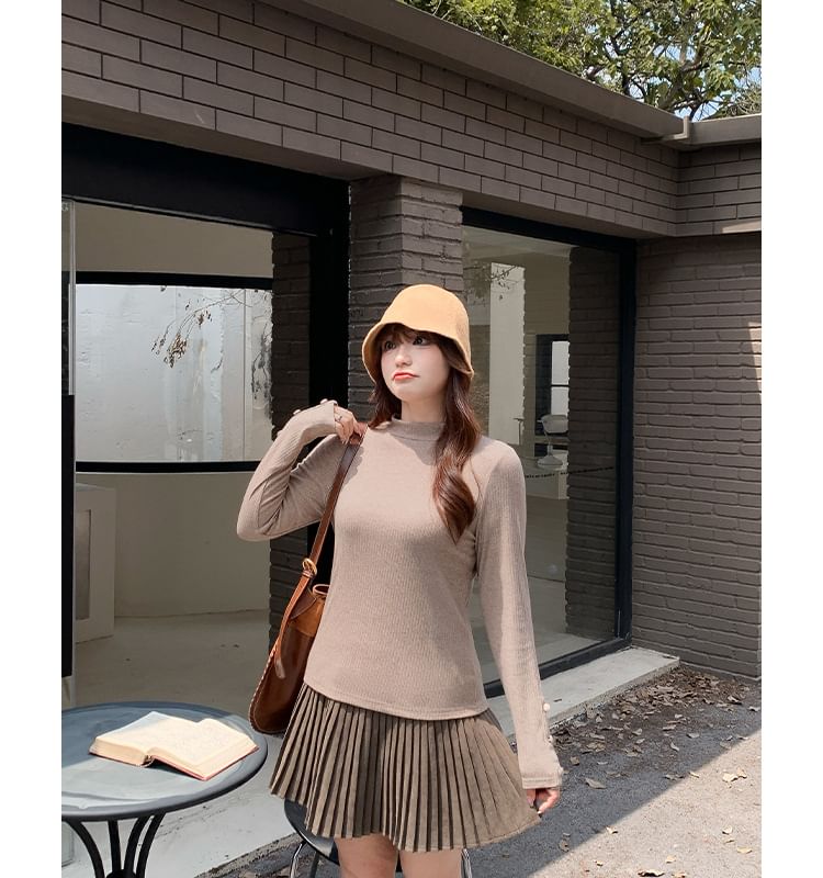 Long Sleeve Mock Neck Plain Top