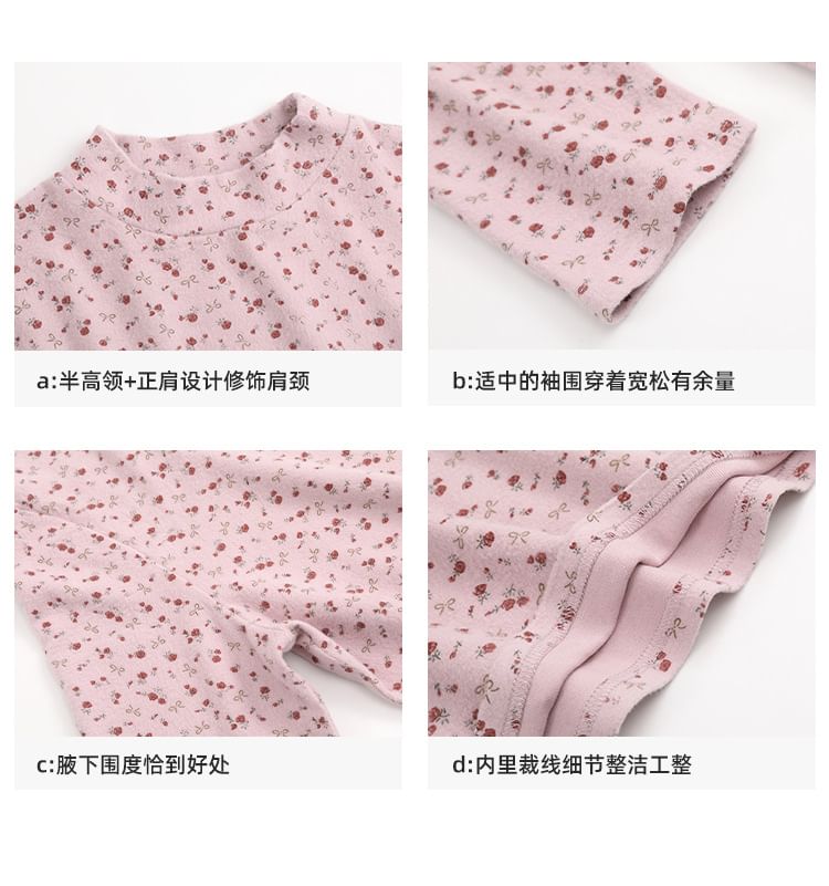 Long Sleeve Mock Neck Floral Print Tee