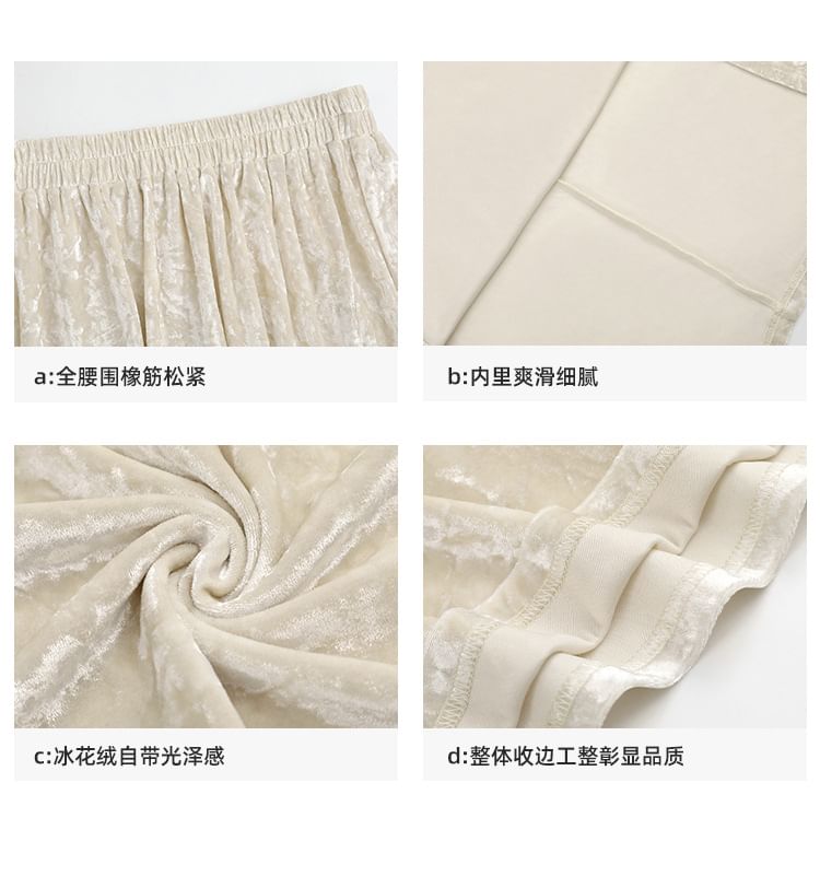 High Waist Plain Velvet Midi A-Line Skirt