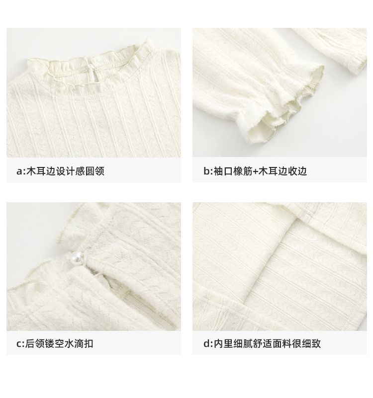 Long Sleeve Mock Neck Plain Frill Lace Top