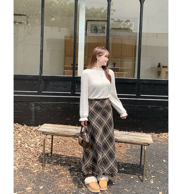 High Waist Plaid Maxi A-Line Skirt