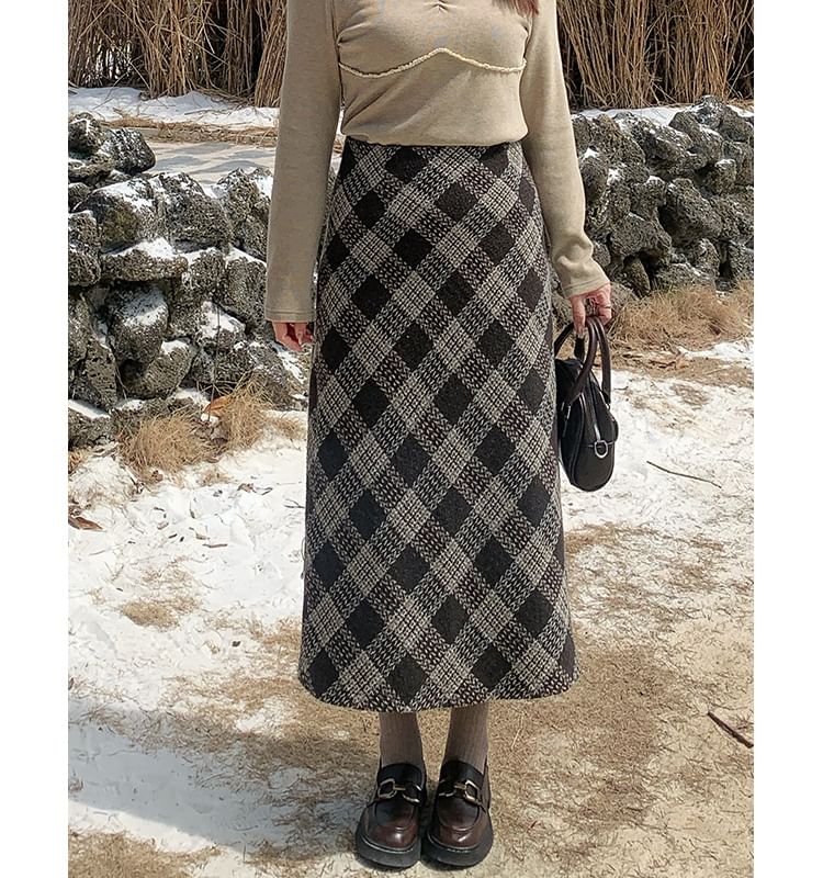 High Waist Plaid Maxi A-Line Skirt