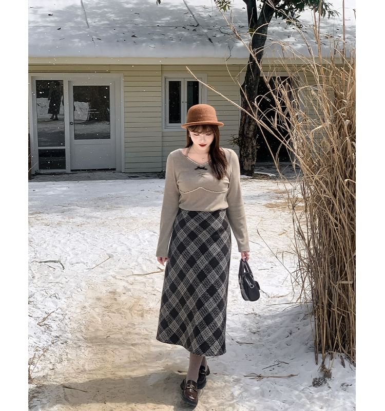 High Waist Plaid Maxi A-Line Skirt