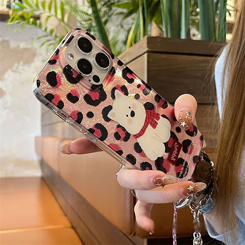 Phone Print / Leopard Strap Case Set Dog