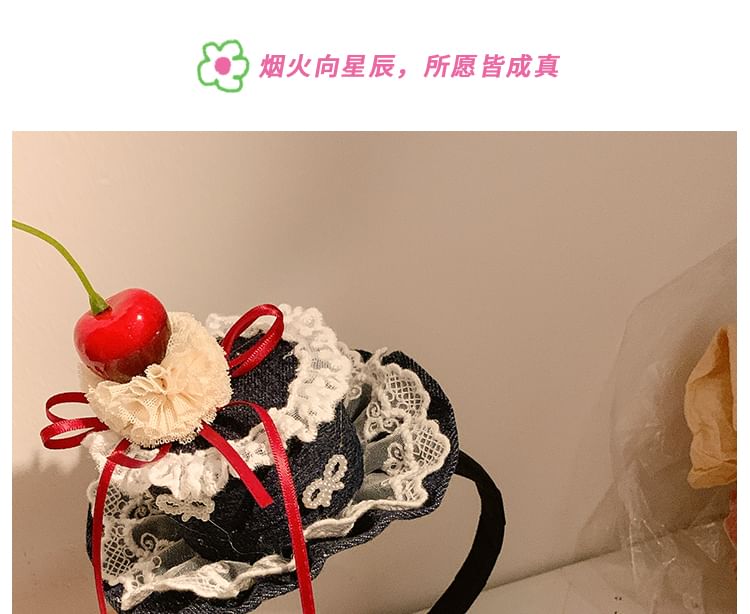 / Lace Hair Hat Headband Cherry Clip Trim