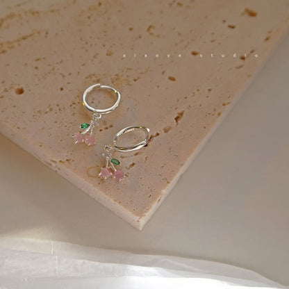 Hoop Cherry Earring 925 Rhinestone Silver Drop Sterling