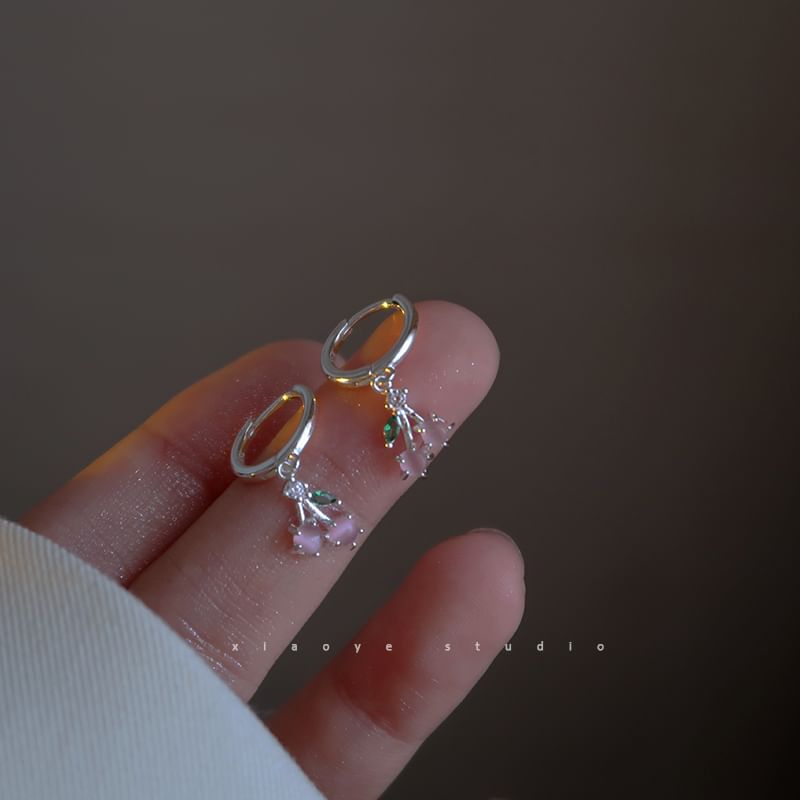 Hoop Cherry Earring 925 Rhinestone Silver Drop Sterling