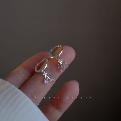Hoop Cherry Earring 925 Rhinestone Silver Drop Sterling