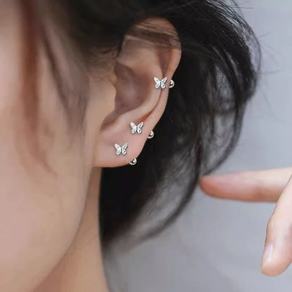 Butterfly Silver Earring Barbell Sterling 925