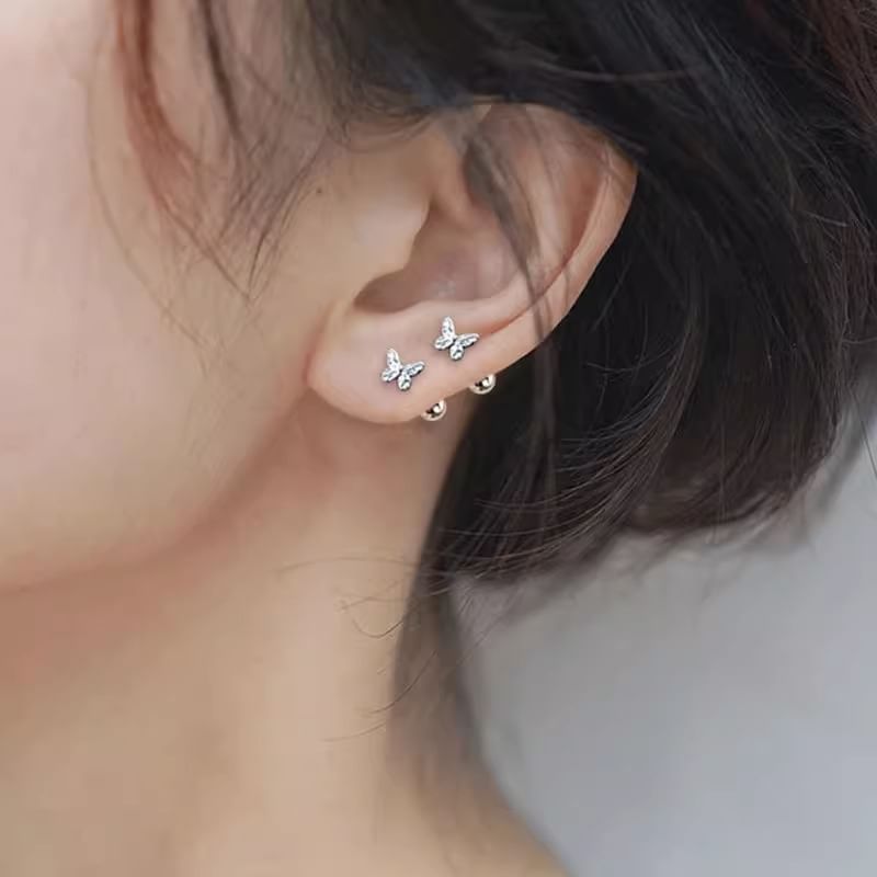Butterfly Silver Earring Barbell Sterling 925