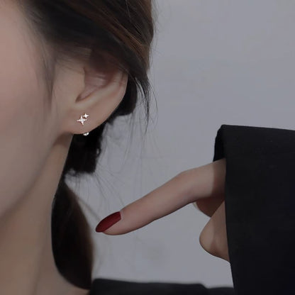 925 Sterling Rhinestone Earring Star Silver Barbell