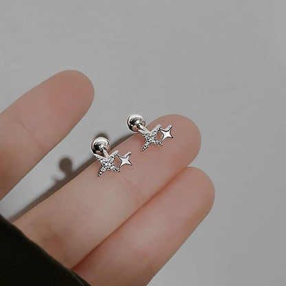 925 Sterling Rhinestone Earring Star Silver Barbell