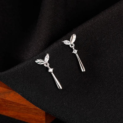 Silver Rhinestone Sterling 925 Drop Earring Leaf