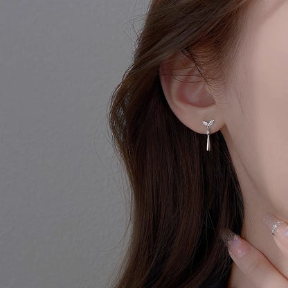 Silver Rhinestone Sterling 925 Drop Earring Leaf