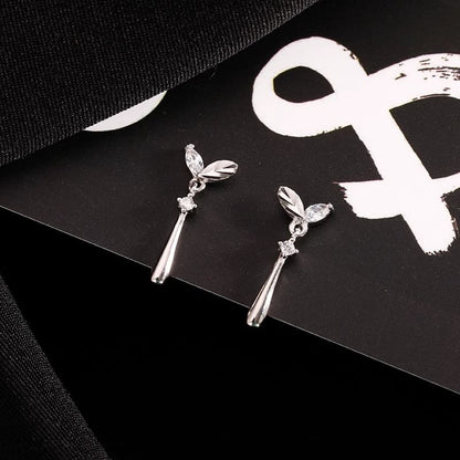 Silver Rhinestone Sterling 925 Drop Earring Leaf