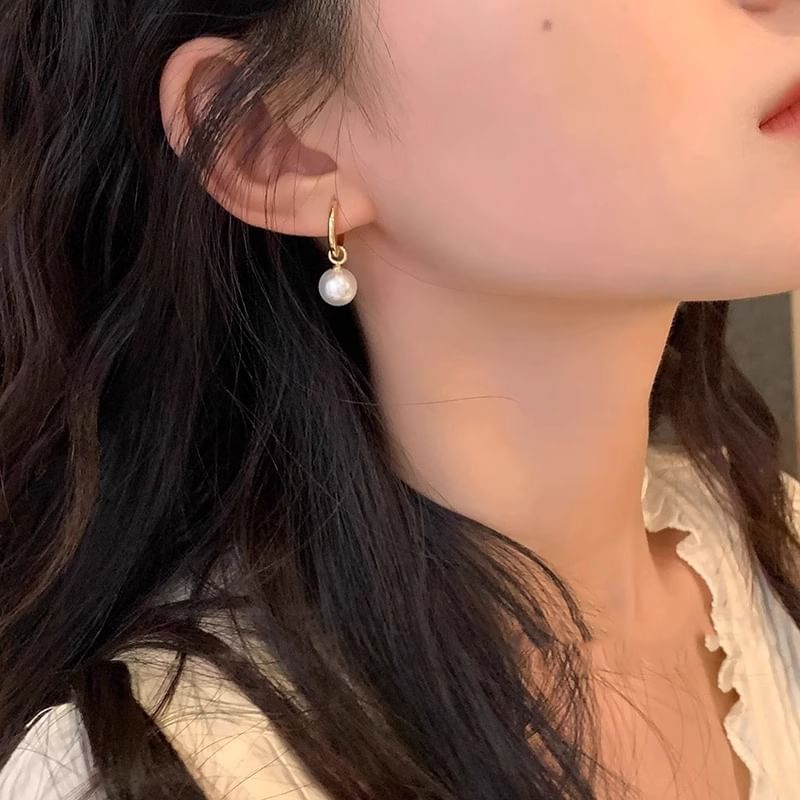 925 Drop Faux Hoop Silver Sterling Earring Pearl