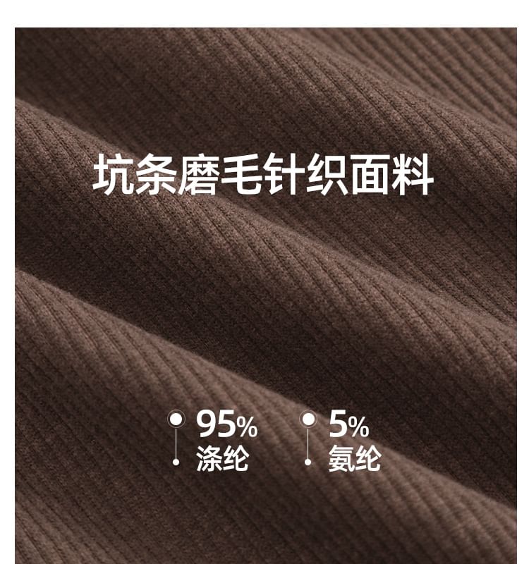 Long-Sleeve Polo-Neck Plain Lace-Up Midi A-Line Dress