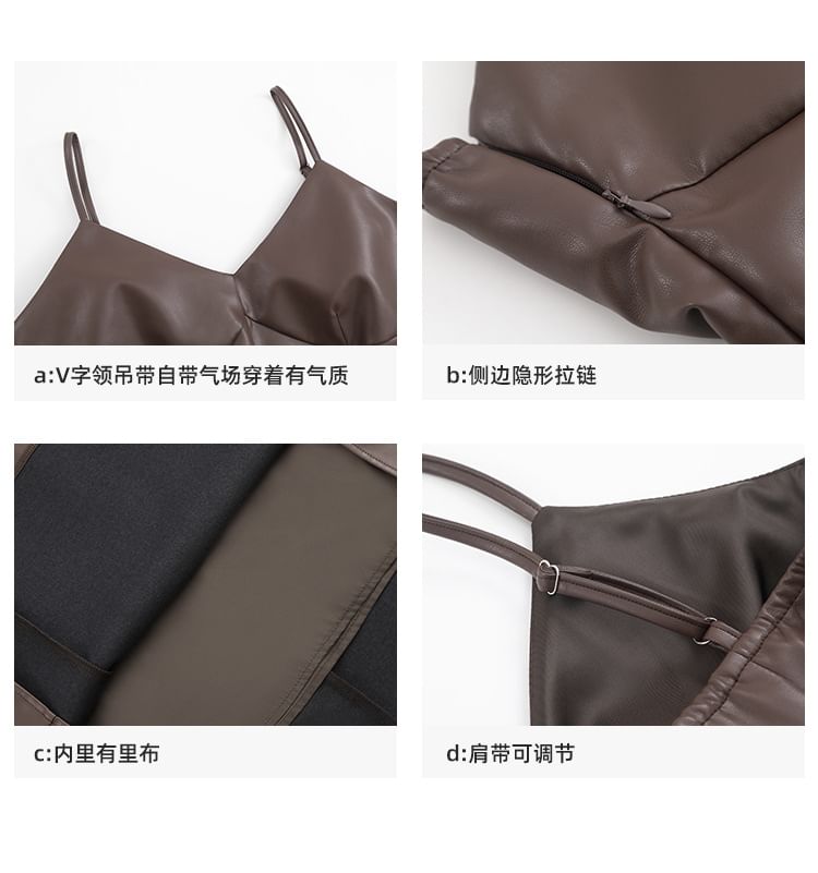 Faux Leather Midi Dungaree Dress