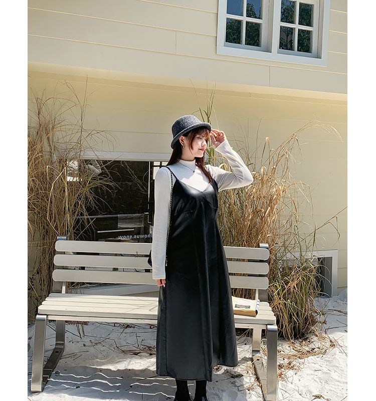 Faux Leather Midi Dungaree Dress