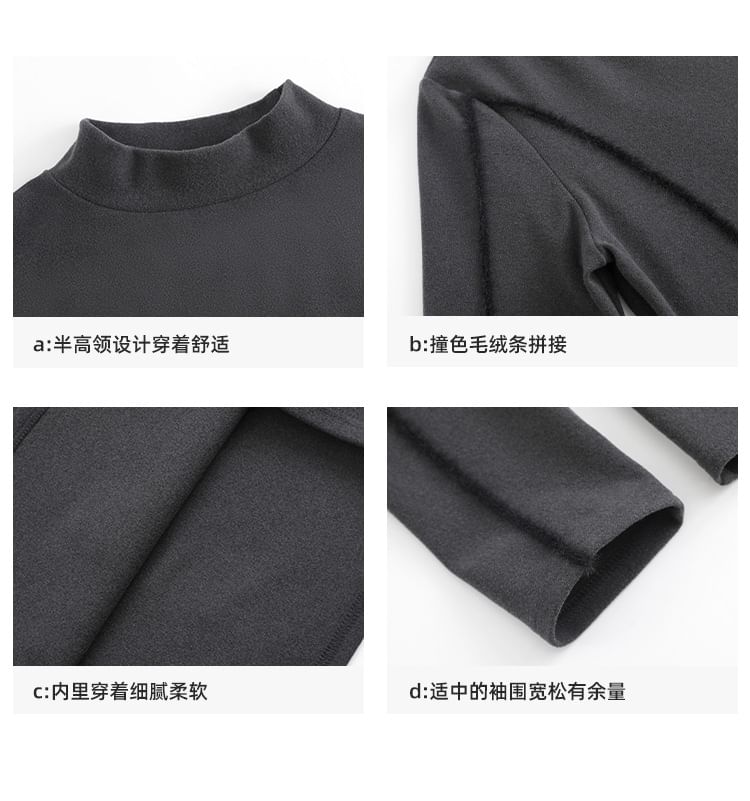 Long-Sleeve High Neck Contrast Trim Knit Top