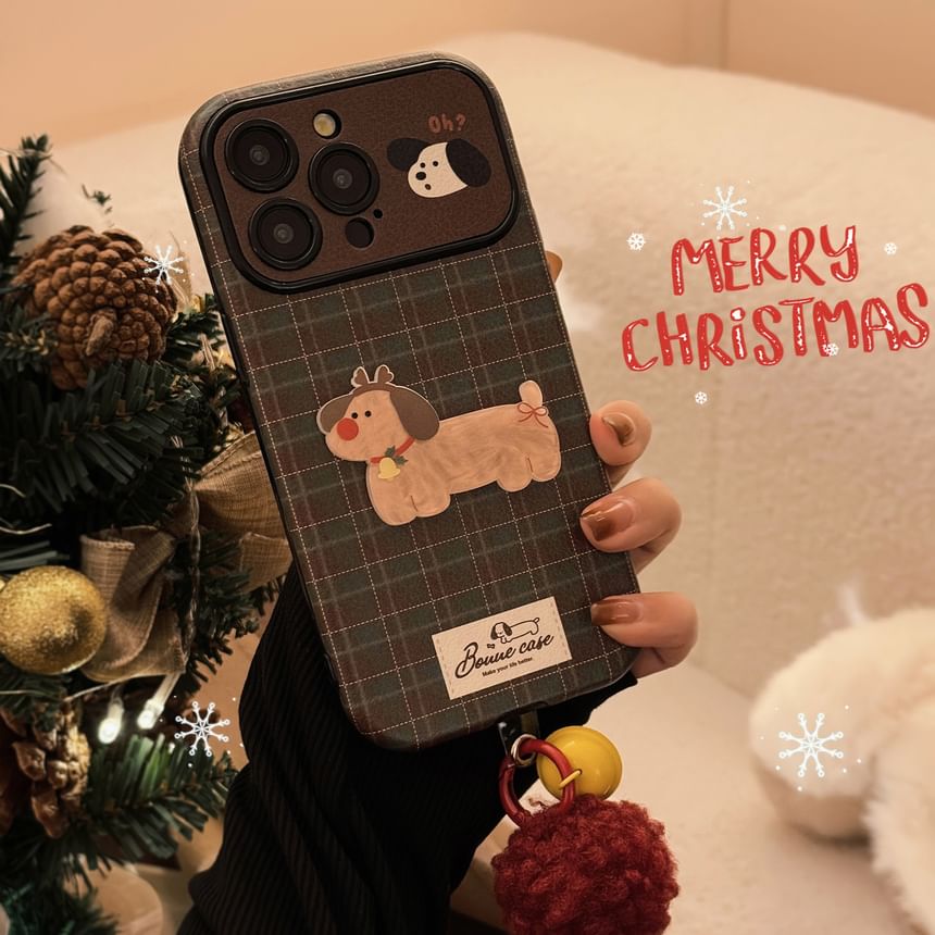 Pom Set Phone Plaid / Charm Case Bell Dog
