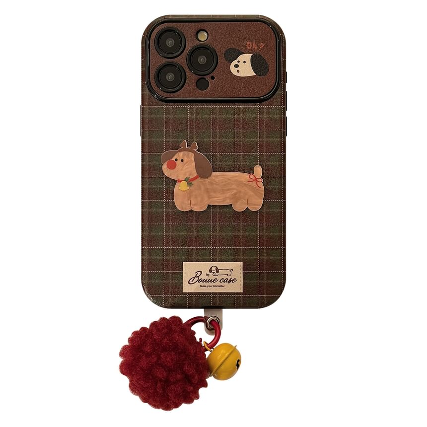 Pom Set Phone Plaid / Charm Case Bell Dog