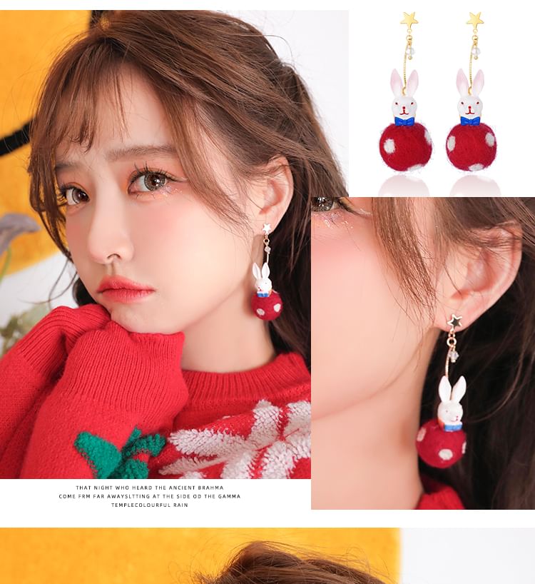 Earring Rabbit Dangle Felt