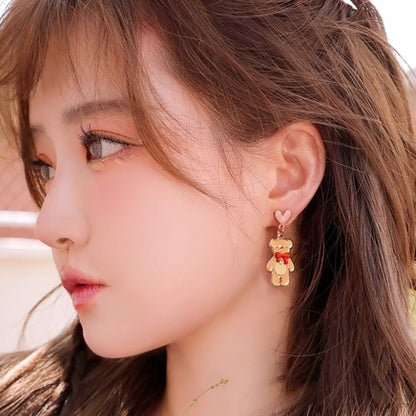 Bear Earring Drop Heart