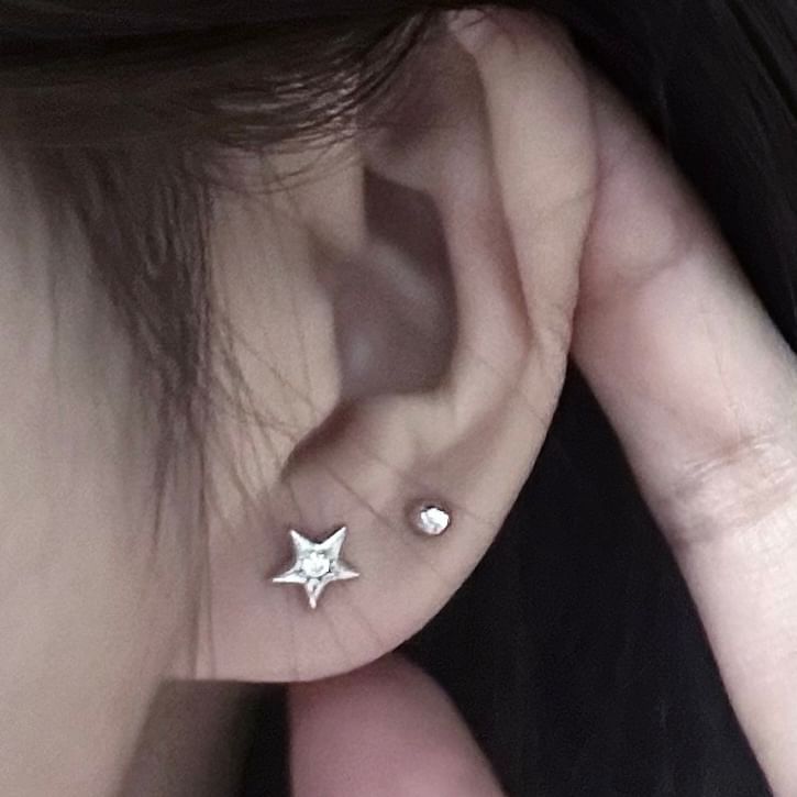 S999 Stud Star Asymmetrical Moon Silver Rhinestone Earring