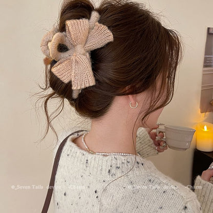 Claw Clip Bow Hair Acrylic Knit