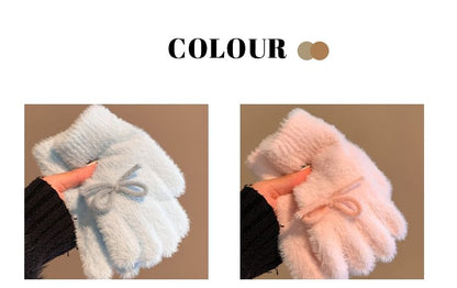 Bow Knit Fluffy Gloves