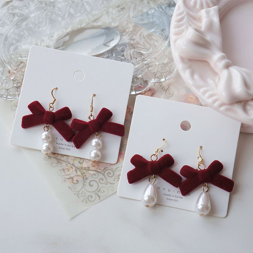 Bow Drop / Earring Hook Pearl Faux Clip-On