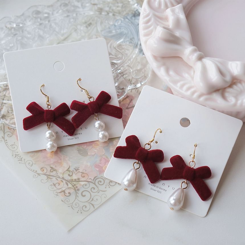 Bow Drop / Earring Hook Pearl Faux Clip-On